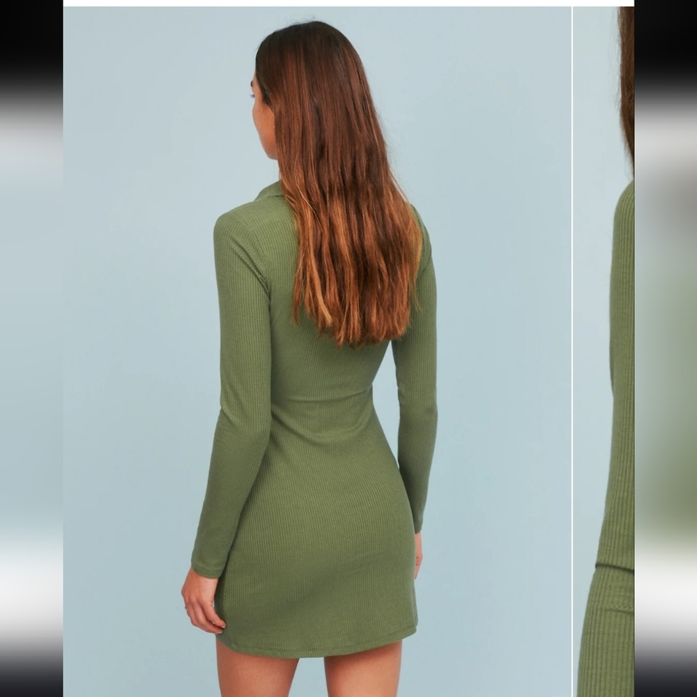Reformation Amy Knit Dress Green Ribbed Button Front Mini Dress Size L NWT - Picture 3 of 7
